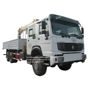 Sino℃ howo dupla cabina 6x6, controlador hidráulico, auto carregamento, caminhão, guindaste montado 12ton