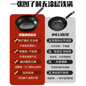 Forged Wok Hammered Texture Non Coating Induction Compatible Household Frying Pan Flat Bottom Extra Thick - Product Image 3
