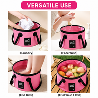 Seau pliable personnalisé avec logo, 20L, rose et noir, ouverture supérieure, sangle, PVC imperméable, camping en plein air, voyage