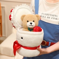 Nouvel ours en peluche tenant une rose pour la Saint-Valentin, bouquet de mariage, cadeau d'anniversaire, polyester, vente en gros