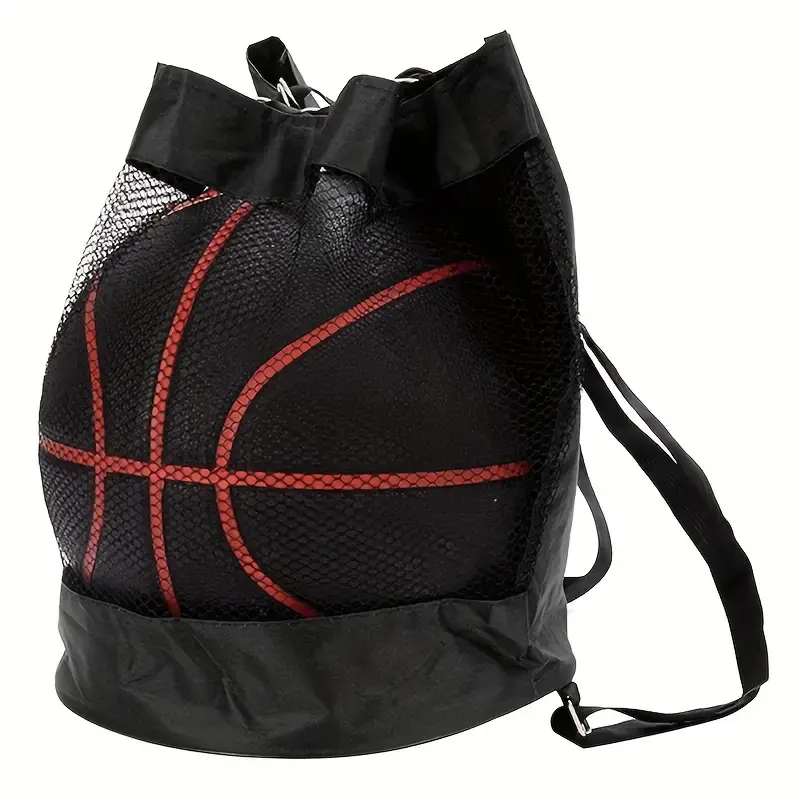 1 sac de sport en maille noire avec cordon de serrage pour le stockage du volley-ball, du football et du basket-ball.