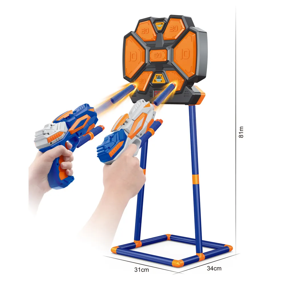 Çocuk kapalı pil işletilen dijital puanlama standı hedef 2 oyuncak silahlar mermi ateşli set