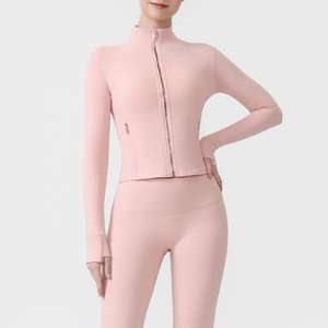 USA Übersee-Lager Modische Damen Yoga-Jacke Kurz Geschnitten Langarm Hochwertig Schnelltrocknend Atmungsaktiv Figurbetont Fitness-Bekleidung - Product Image 1