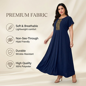 Vestido Maxi Modesto Talla Grande Azul Oscuro con Detalle en el Panel Frontal - Product Image 3