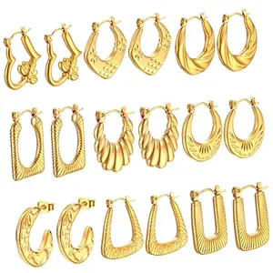 סחורה חדשה אופנה 18k זהב נירוסטה עגילי לב עגילי נשים גיאומטריים עגילי חישוק תכשיטים למתנה