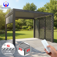 Pergola en aluminium imperméable avec panneaux latéraux rabattables, toit à lames orientables, adaptation rapide aux conditions météorologiques changeantes, divertissement au bord de la piscine