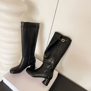 Botines de Tacón Medio con Plataforma, de Piel de Oveja Genuina de Alta Calidad, Duraderos, Antideslizantes, Impermeables, para Todas las Temporadas, Modernos, Versátiles, de Color Sólido - Product Image 1