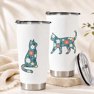 แก้วเก็บความร้อนสุญญากาศสองชั้น สแตนเลสสตีล ลายสุนัขและแมว พร้อมฝาใส - Product Image 1