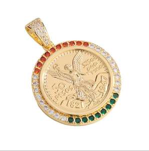 Statue de la Liberté Ange Micro-Incrusté Zircon Personnalisé <span class=keywords><strong>50</strong></span> Peso 14k Pièce d'<span class=keywords><strong>Or</strong></span> Pendentif Collier Laiton Hip-Hop Bijoux pour Cadeaux - Product Image 5