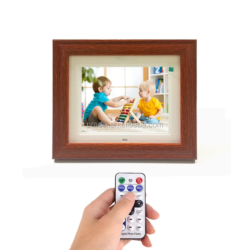 Vorteile Holz 8 Zoll Digitaler Foto rahmen Bild 4:3 Hoch auflösender IPS-LCD-Bildschirm MP3 Photo 1080P Video Player Fernbedienung