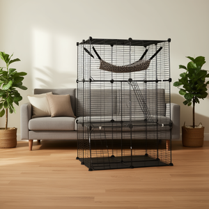 Parc pour chat en fil métallique moderne 28 x 28 x 41 po à 3 niveaux avec hamac pour chats d'intérieur – Cage pour animaux de compagnie haut de gamme - Product Image 2
