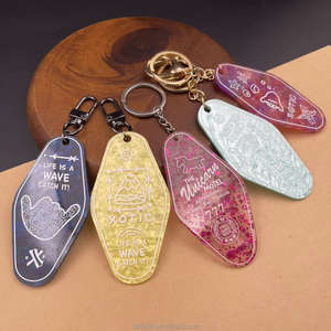 Porte-clés d'hôtel en acrylique personnalisé avec logo imprimé par estampage à chaud, découpe au laser, plastique brillant, marbrure, motel - Product Image 2