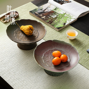 Assiette à fruits en céramique de style chinois, cuite au four, en forme de lotus, sur pied haut, pour offrir aux Boudha des fruits secs - Product Image 3