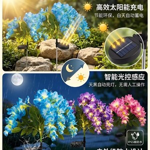 Luces Solares para Jardín, Flor de Glicinia Morada, LED, Alimentadas por Energía Solar, Resistentes al Agua, Decorativas, con Estaca - Product Image 2