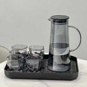 Ensemble de carafe à eau en verre fumé avec couvercle et verres carrés de 1,5 L – Service à thé contemporain pour la maison et la salle à manger - Product Image 1