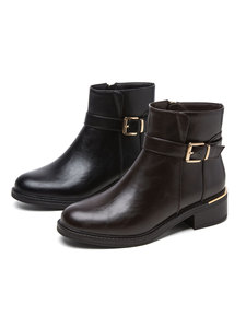 <span class=keywords><strong>Stivali</strong></span> da <span class=keywords><strong>Donna</strong></span> all'Ingrosso in Pelle PU, Stivaletti Comodi con Tacco Basso, Marrone Scuro, Zip Laterale e Fibbia, Scarpe da Ufficio per Donne - Product Image 2