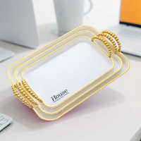 Ensemble de 3 plateaux de service rectangulaires en plastique pour hôtel, restaurant, plateau à fruits, collations et desserts en or, argent et blanc
