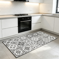 Tapis de cuisine antidérapant en vinyle 4 mm avec support en latex amorti, motif carreaux géométriques, résistant à l'huile et absorbant l'eau pour la maison