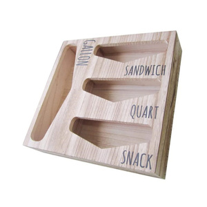 Wooden Food Storage Plastic Bag Organizer Kitchen Drawer Wood Ziplock Baggie Dispenser Box