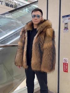 <span class=keywords><strong>Cappotto</strong></span> Invernale da <span class=keywords><strong>Uomo</strong></span> con Cappuccio in Vera <span class=keywords><strong>Pelliccia</strong></span> di Procione, Taglie Grandi USA, Servizio OEM Personalizzato - Product Image 4