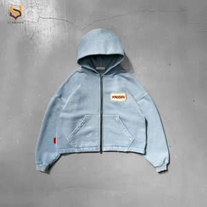 Custom Logo Hoodies Sweatshirt 100% Cotton 420 GSM Double Zip Boxy Fit Heavyweight Oversize Embroidery Cropped Hoodie Men - Product Image 1