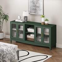 Buffet de cuisine moderne 65,5 pouces, grand meuble de rangement en bois avec 4 portes en verre cannelé pour la salle à manger