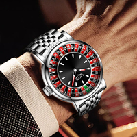 Montre de Luxe LIGE LG89161 Cadran Rotatif Style Roulette de Casino, Étanche pour Hommes, Montre-Bracelet de Sport à Quartz, Thème Poker