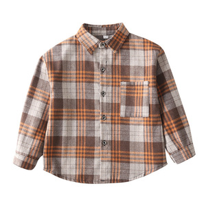 Vêtements pour enfants en gros, chemises en coton à carreaux marron personnalisées pour garçons, jeans, style européen d'été, vente en gros en Chine - Product Image 2