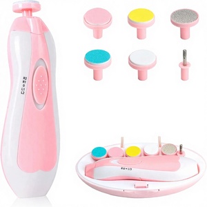 电动婴儿指甲修剪器 <span class=keywords><strong>6</strong></span> 合 1 指甲锉刀 婴儿美容套装 美甲套装 适合幼儿或成人 毛绒布料 粉色 - Product Image 1