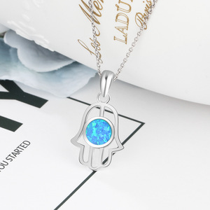 Factory wholesale Fashion S925 Sterling Silver Palm Inlay Blue Opal Pendant Necklaces For Women's jewelry <b>gifts</b> - Product Image 4