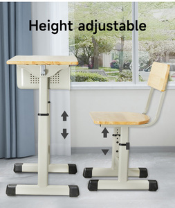 Moderne Studentenbureau En Stoelset-Strak Metalen Frame En Warm Houten Schoolmeubilair Voor Elke Kamer - Product Image 4