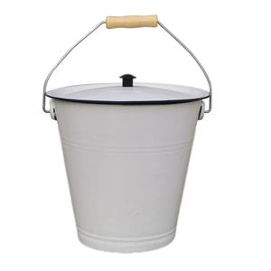 Seau à eau rond en émail blanc vintage de 28cm avec couvercle de haute qualité pour la cuisson - Product Image 1
