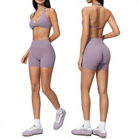Nouvel ensemble de yoga d'été pour femme, short respirant imprimé/uni, coupe ajustée, décolleté en V profond, pour la course et le sport, référence 4208