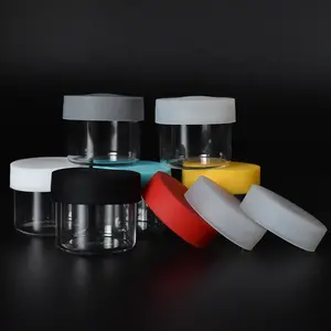 Custom Verpakking 5Ml 6Ml Helder Glazen Pot Met Siliconen Deksel 6Ml Glas Concentraat Container