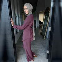 Nouveauté 2025 Ensemble Coordonné pour Femme Musulmane en Tissu Nida, Vêtement Islamique, Abaya, Haut et Pantalon Modeste 2 Pièces pour Usage Quotidien