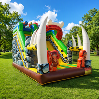 Toboggan gonflable à double voie sur le thème des dinosaures de la jungle, de qualité commerciale, en PVC, pour enfants