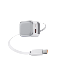 Cargador de Escritorio Universal GaN de 35W con Cable Tipo-C Retráctil Integrado, Carga Rápida PD 3 en 1 Multi-Puerto para Teléfono