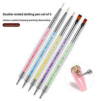 Ensemble de 5 outils de nail art en plastique Maynail pour la vente en gros transfrontalière exclusive, comprenant des stylos double-embout pour le pointillage et le dessin de lignes
