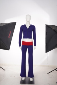 Women 2 Piece Outfit Set Long Sleeve Zip Up Crop Top <b>Red</b> Fold‑Over Waist Flare Pants Slim Fit Casual <b>Suit</b> for Daily Wear - Product Image 6