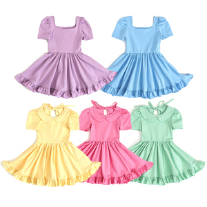 Preorder colorato cotone tinta unita bambine volant vestito <span class=keywords><strong>da</strong></span> <span class=keywords><strong>principessa</strong></span> Ruffles per ragazze nuovo Design Boutique vestiti per bambini - Product Image 1