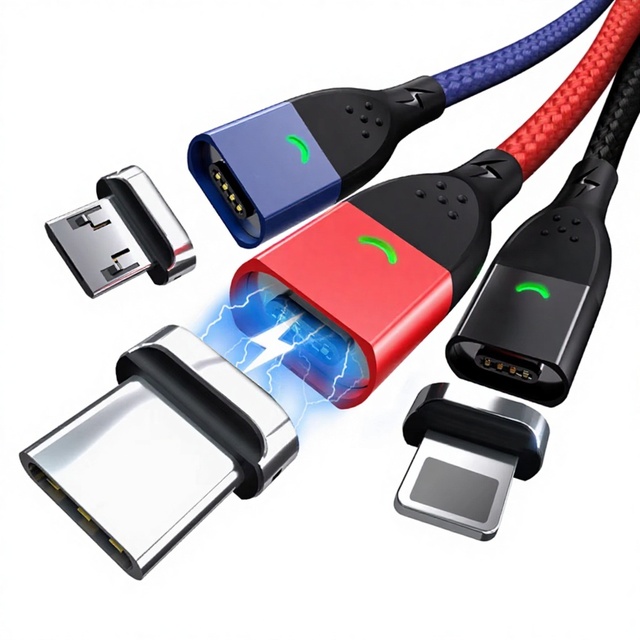 FONKEN Magnetic Wireless Fast Charging Cable with Braided Jacket Compatible with /Android/Type-C
