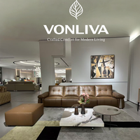 Sofá de Cuero Ecológico Vonliva, 4 Plazas, Modular, Seccional, Esquinero, Reclinable Eléctrico, Moderno, Relleno de Esponja, para Apartamento, Hotel, Villa, Estilo Europeo