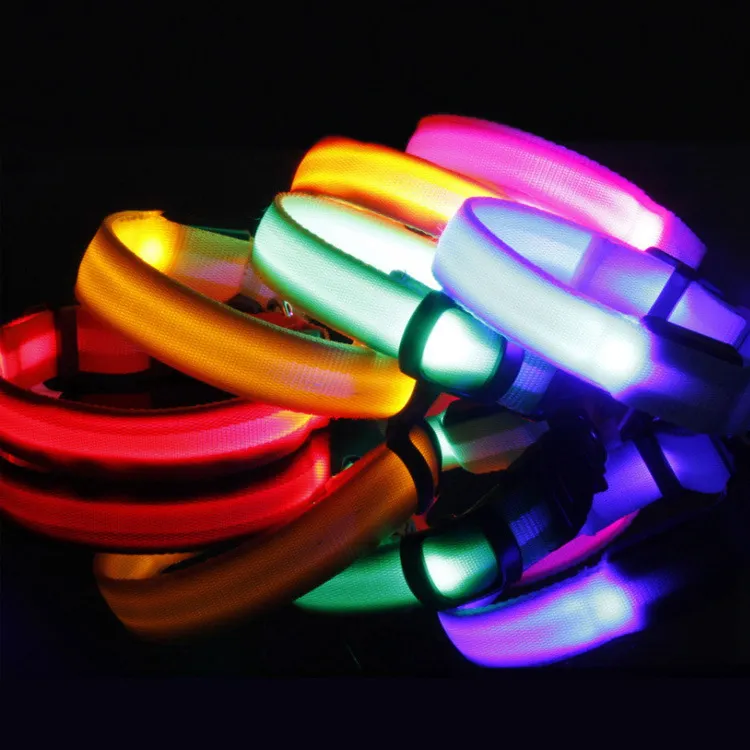 Luminous Fluorescent Nylon Rechargeable Collar De Perro Mascota Illuminating Flashing Led Light Safety Pet Supplies Dog Collar