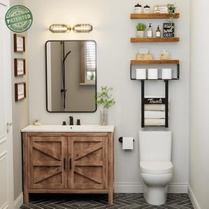 Étagères de salle de bain sur <span class=keywords><strong>toilette</strong></span>-étagère flottante pour mur au-dessus du porte-serviettes de <span class=keywords><strong>toilette</strong></span> petites étagères de décoration de ferme - Product Image 2