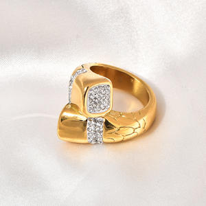 Anillo de Eternidad Geométrico Irregular de Acero Inoxidable Chapado en Oro con Circonita, Estilo Europeo Americano, Moderno, para Mujer, de Terceros - Product Image 1