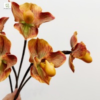 Bunga Anggrek Paphiopedilum Tiruan Gaya Retro dari PU, Sentuhan Asli, untuk Dekorasi Hotel, Rumah, Vas, Pernikahan, Warna Pink
