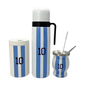 Coffret cadeau personnalisé tasse de football d'Argentine kit de <span class=keywords><strong>gourde</strong></span> Yerba Mate en acier inoxydable avec récipient thermos tasse Mate Bombilla - Product Image 1