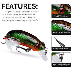 เหยื่อตกปลาแบบแข็ง เหยื่อปลอมชนิด Crankbait สำหรับตกปลาแบสและปลาขนาดเล็ก อุปกรณ์ตกปลา - Product Image 6