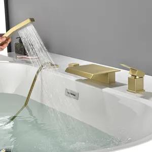 Shamanda Messing quadratisches Deck montiert Wanne Wasserhahn 4 Loch Badewanne Wasserhahn Set Gold mit Hands prüher