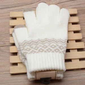Gants d'hiver thermiques en tricot jacquard, double couche, acrylique et élasthanne, doublure intérieure tendance pour l'extérieur, fabriqués au Vietnam - Product Image 5